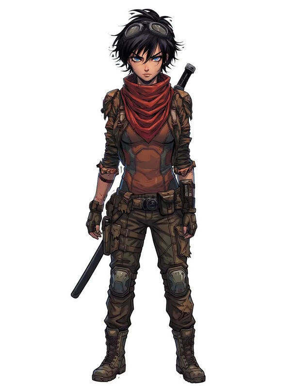 Dusk — swordswoman with red scarf